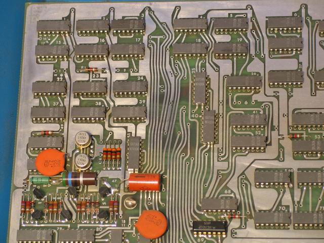 An overview of the upper left of the Kenbak-1 logic board